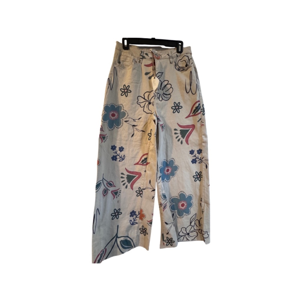 easel Cream Floral Cropped Wide-Leg Pants